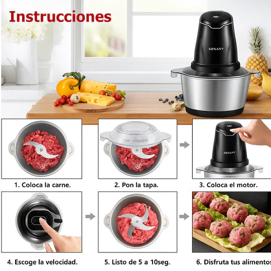 Picadora Eléctrica SOKANY® de 4L de Capacidad Con Potencia de 800 W