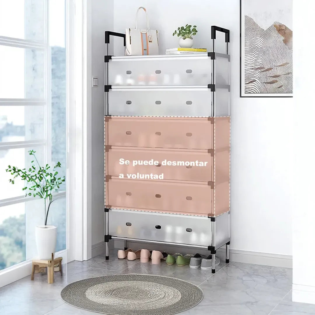 Organizador De Zapatos Metalico 7 Niveles Zapatero Con Tapa Blanco