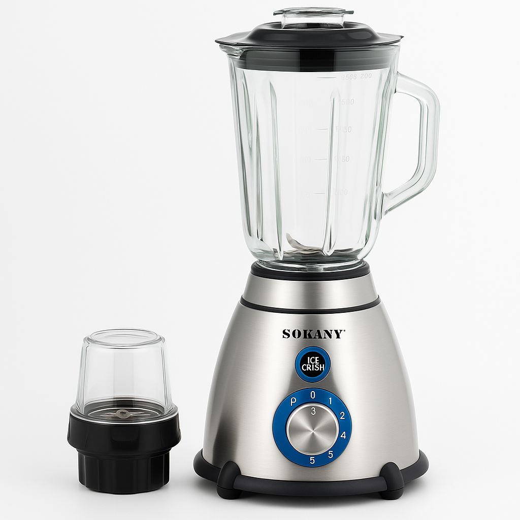 Licuadora Eléctrica Multipropósito 1.5 Litros 800W Vasos de Vidrio + Triturador Sokany