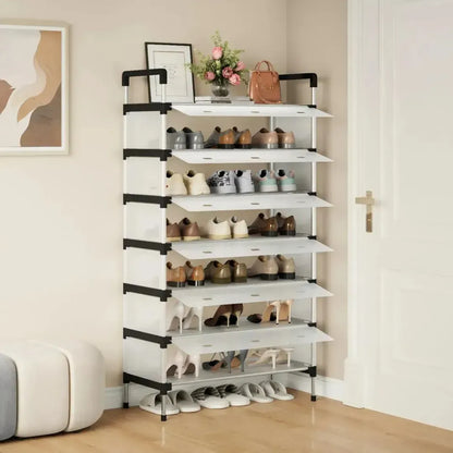 Organizador De Zapatos Metalico 7 Niveles Zapatero Con Tapa Blanco