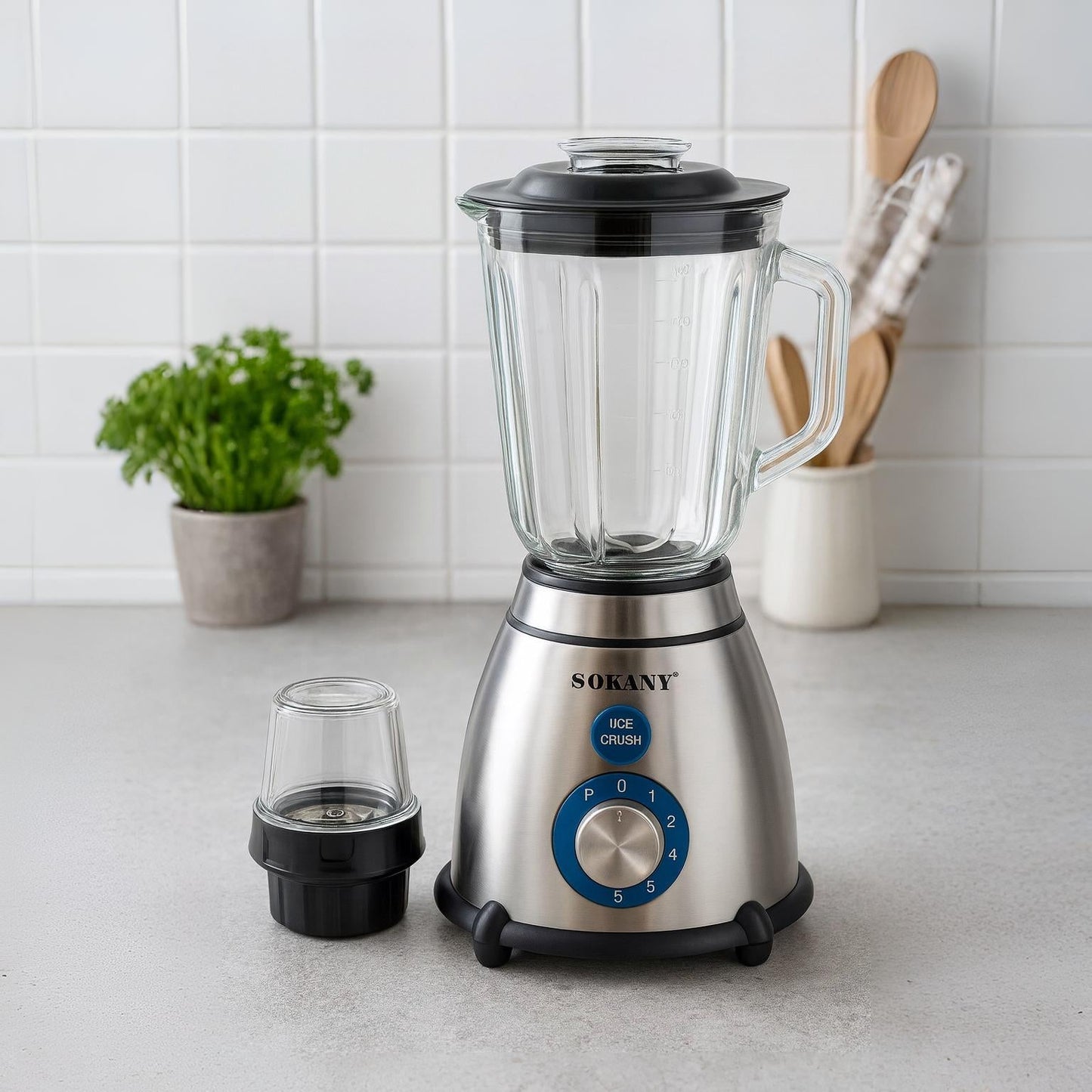 Licuadora Eléctrica Multipropósito 1.5 Litros 800W Vasos de Vidrio + Triturador Sokany