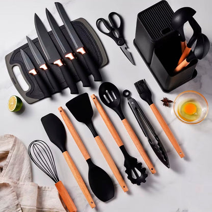 Set de Utensilios 19 Piezas en Silicona Altas Temperaturas Libres de BPA