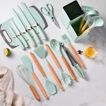 Set de Utensilios 19 Piezas en Silicona Altas Temperaturas Libres de BPA