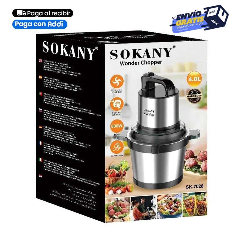 Picadora Eléctrica SOKANY® de 0.7 L - 2 L y 4L de Capacidad Con Potencia de  250W - 400 W y 800 W