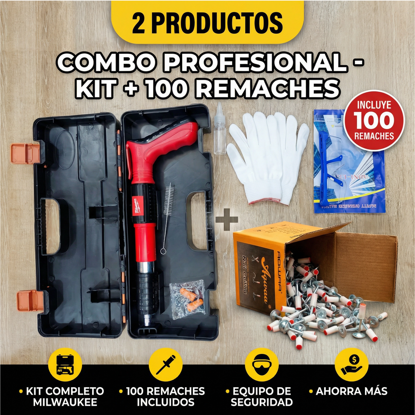 Kit de Pistola Remachadora Manual  Con Clavos de Acero Fulminantes